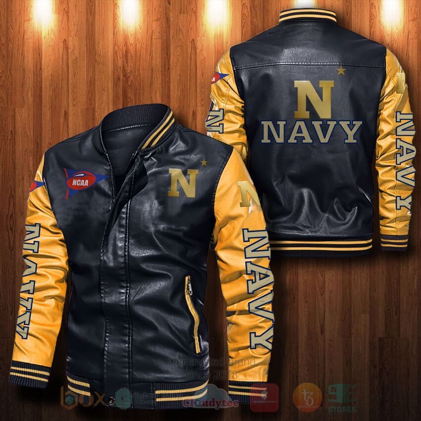 NCAA Navy Midshipmen Leather Bomber Jacket 1 2 3 4 5