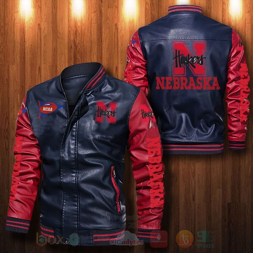 NCAA Nebraska Cornhuskers Leather Bomber Jacket 1 2 3