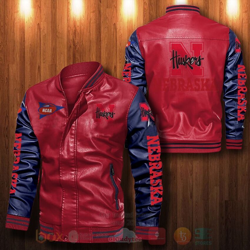 NCAA Nebraska Cornhuskers Leather Bomber Jacket 1 2 3 4