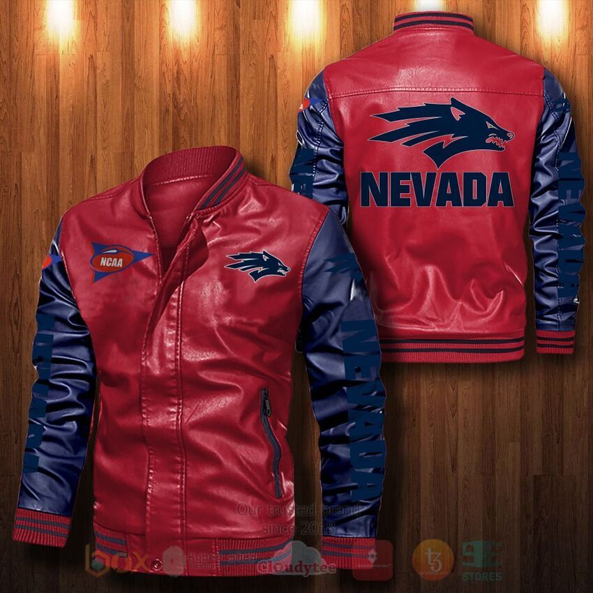 NCAA Nevada Wolf Pack Leather Bomber Jacket 1 2 3 4