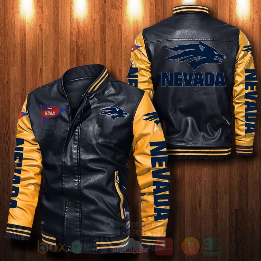 NCAA Nevada Wolf Pack Leather Bomber Jacket 1 2 3 4 5