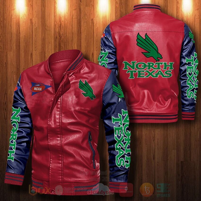 NCAA North Texas Mean Green Leather Bomber Jacket 1 2 3 4