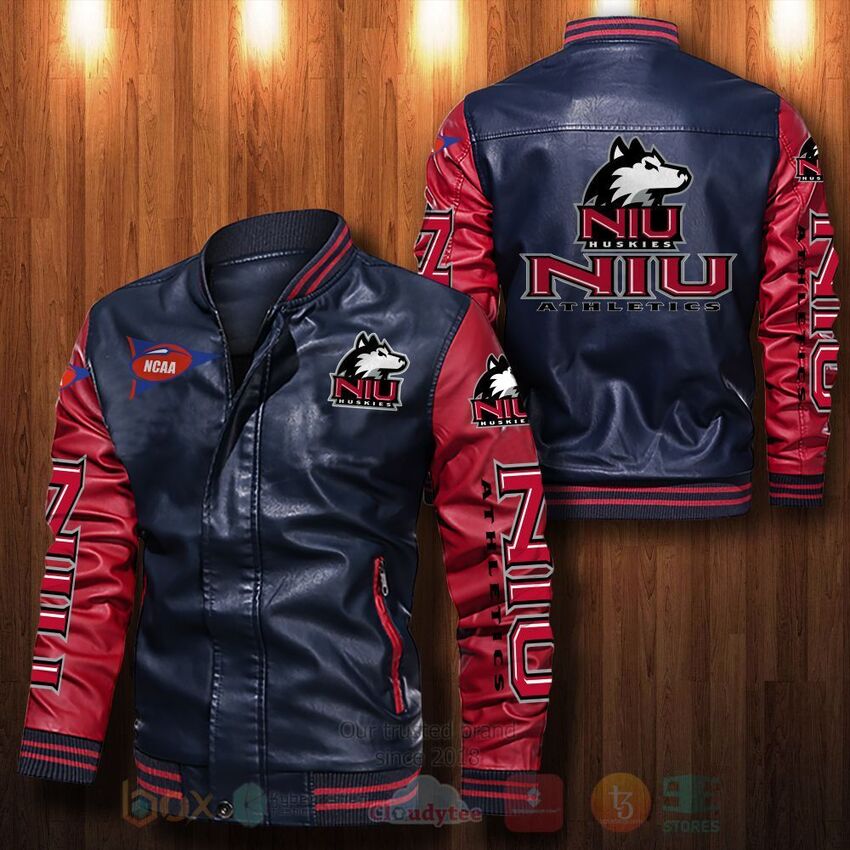 NCAA Northern Illinois Huskies Leather Bomber Jacket 1 2 3