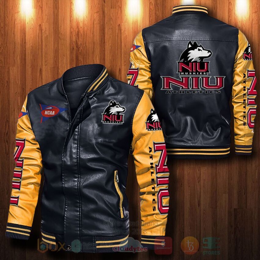 NCAA Northern Illinois Huskies Leather Bomber Jacket 1 2 3 4 5