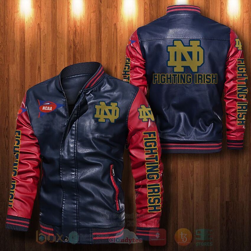 NCAA Notre Dame Fighting Irish Leather Bomber Jacket 1 2 3