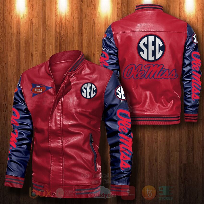 NCAA Ole Miss Rebels Leather Bomber Jacket 1 2 3 4
