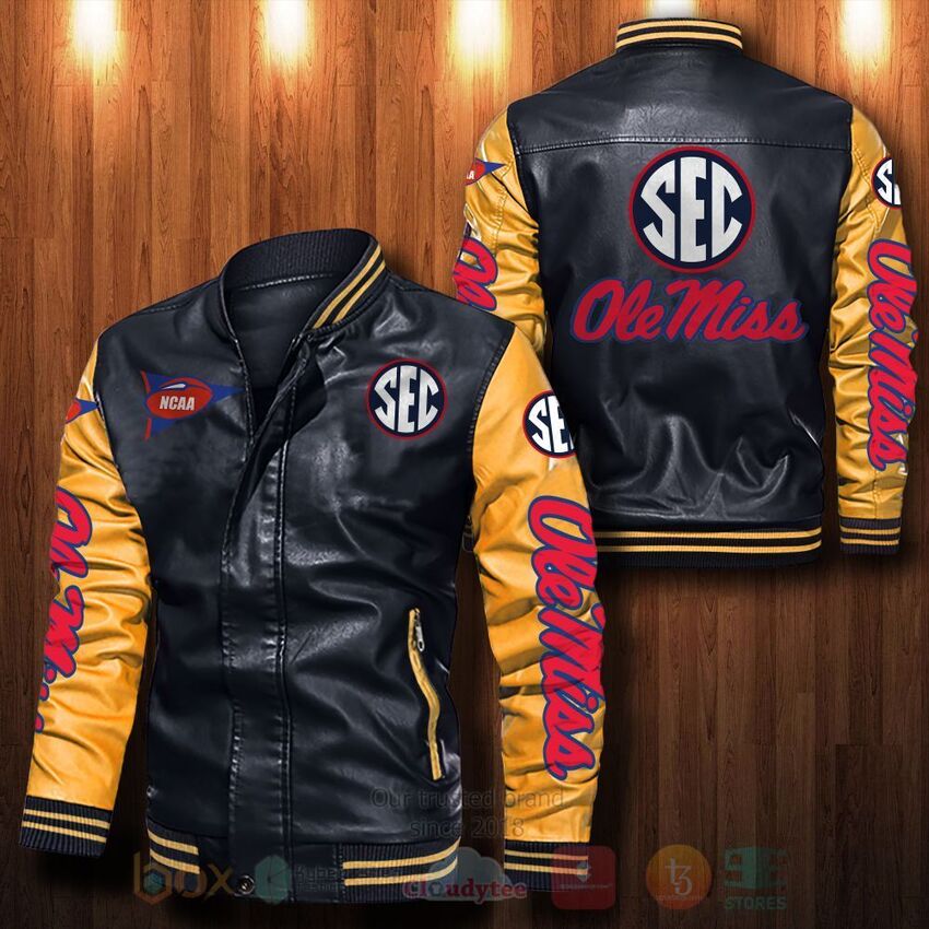 NCAA Ole Miss Rebels Leather Bomber Jacket 1 2 3 4 5