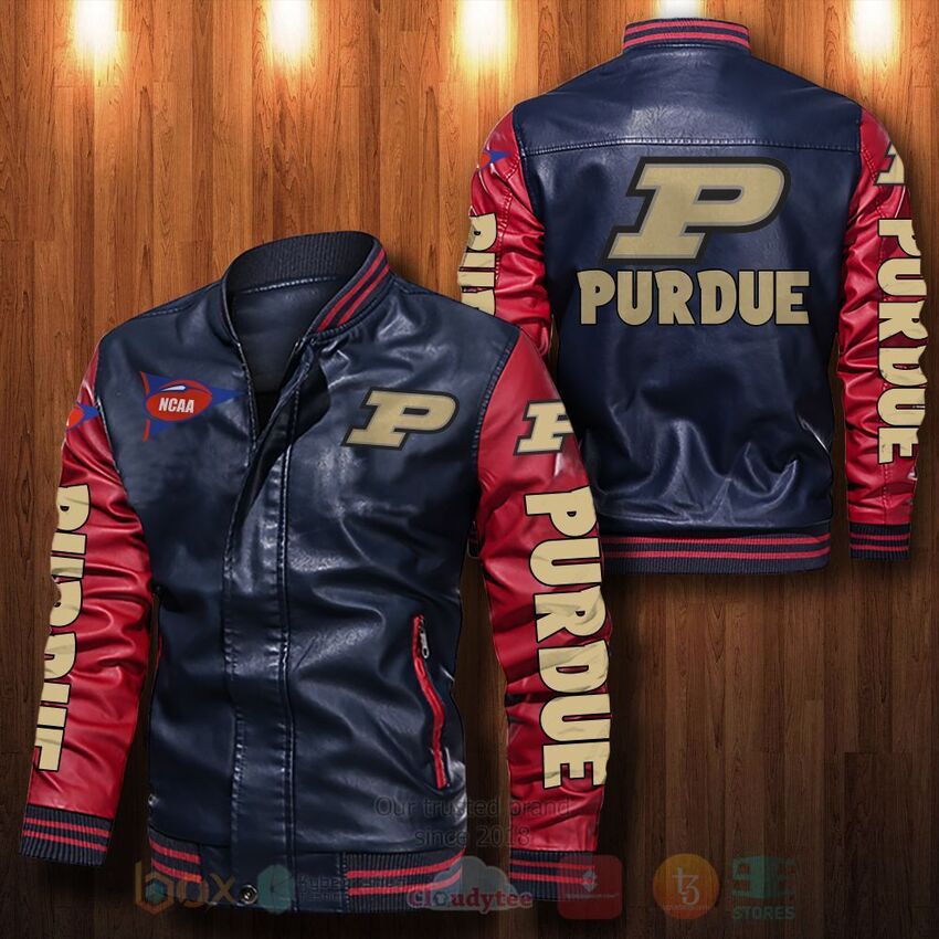 NCAA Purdue Boilermakers Leather Bomber Jacket 1 2 3