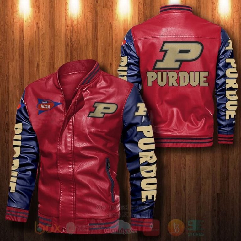 NCAA Purdue Boilermakers Leather Bomber Jacket 1 2 3 4