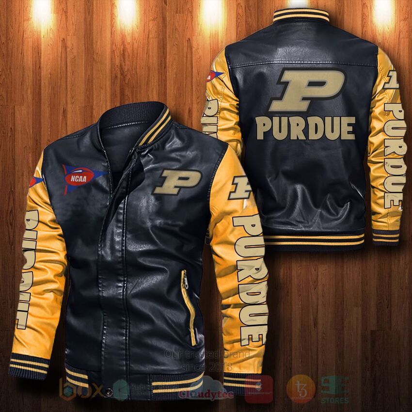 NCAA Purdue Boilermakers Leather Bomber Jacket 1 2 3 4 5