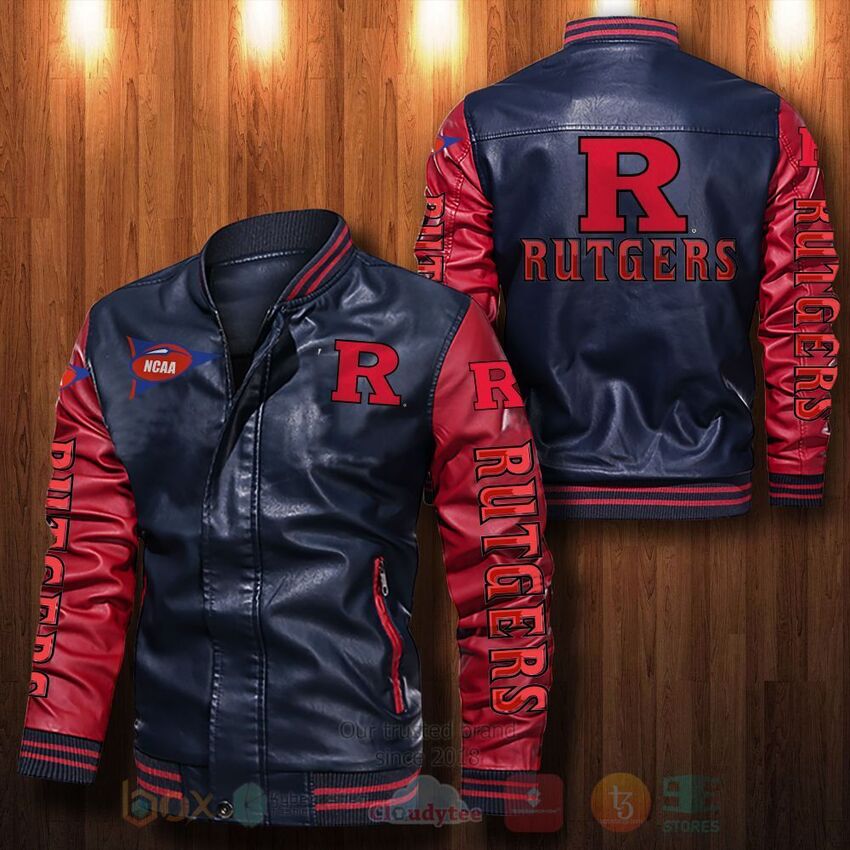 NCAA Rutgers Scarlet Knights Leather Bomber Jacket 1 2 3
