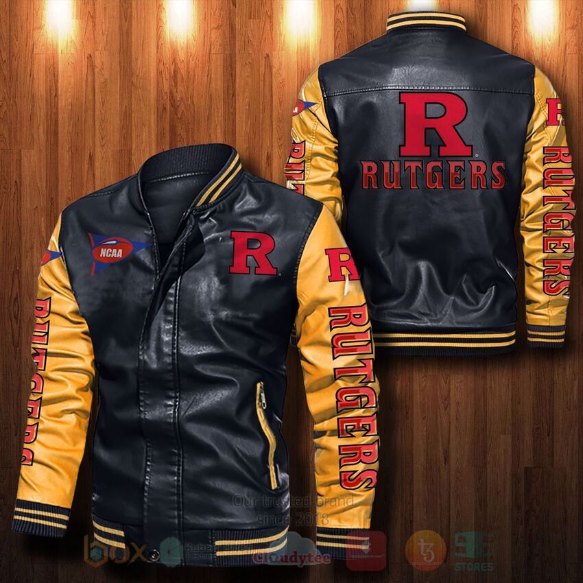 NCAA Rutgers Scarlet Knights Leather Bomber Jacket 1 2 3 4 5