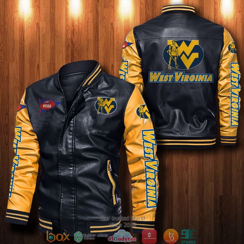 NCAA West Virginia Mountaineers Bomber Leather Jacket 1 2 3 4 5