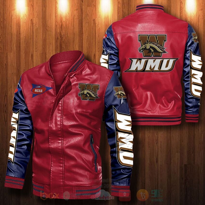 NCAA Western Michigan Broncos Leather Bomber Jacket 1 2 3 4