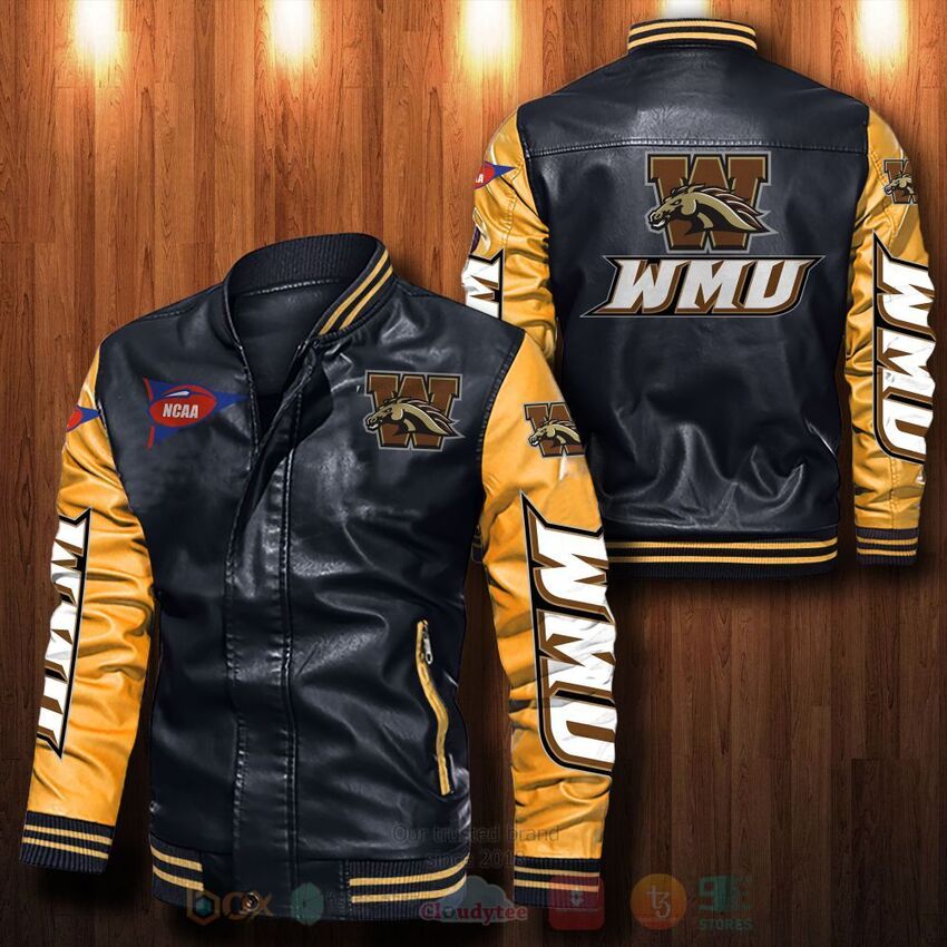 NCAA Western Michigan Broncos Leather Bomber Jacket 1 2 3 4 5