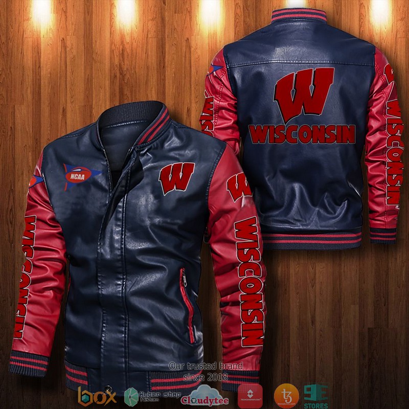 NCAA Wisconsin Badgers Bomber Leather Jacket 1 2 3