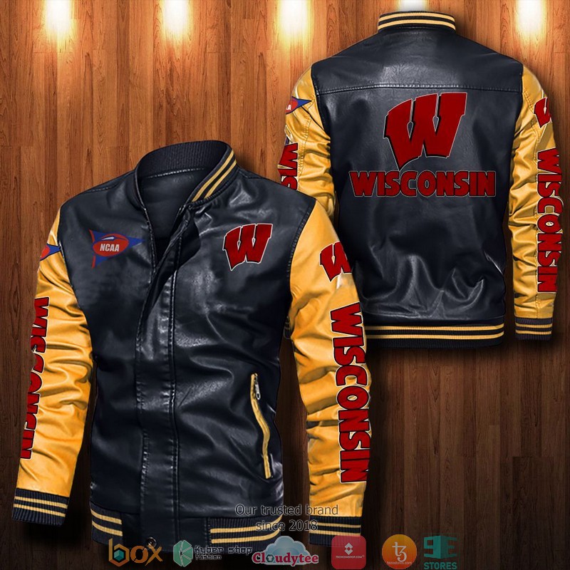 NCAA Wisconsin Badgers Bomber Leather Jacket 1 2 3 4 5
