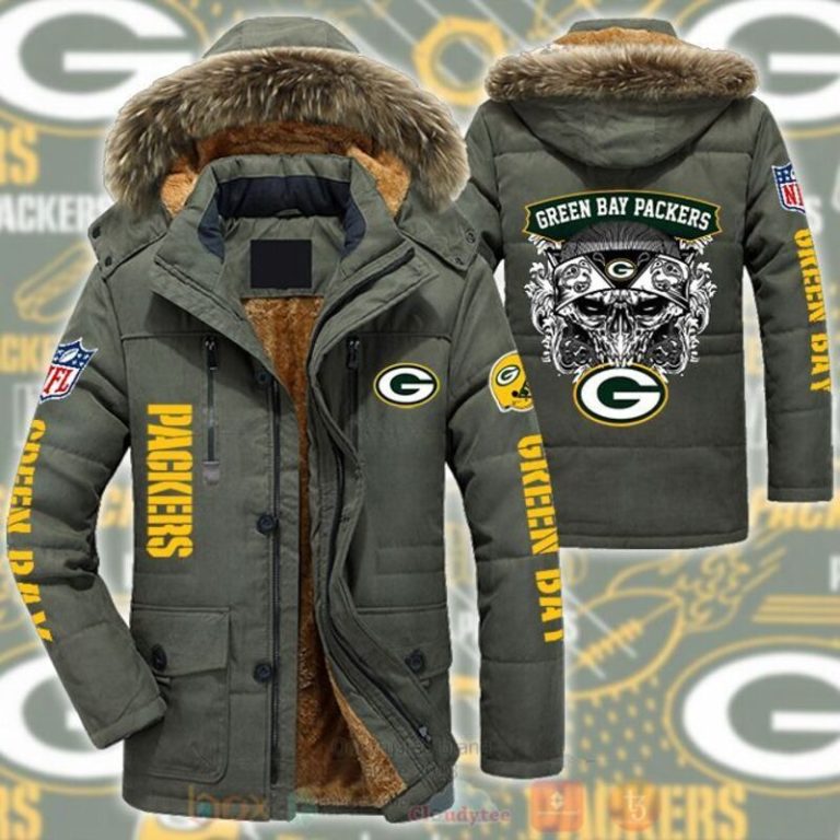 NFL Green Bay Packers Skull White Parka Jacket 1 2