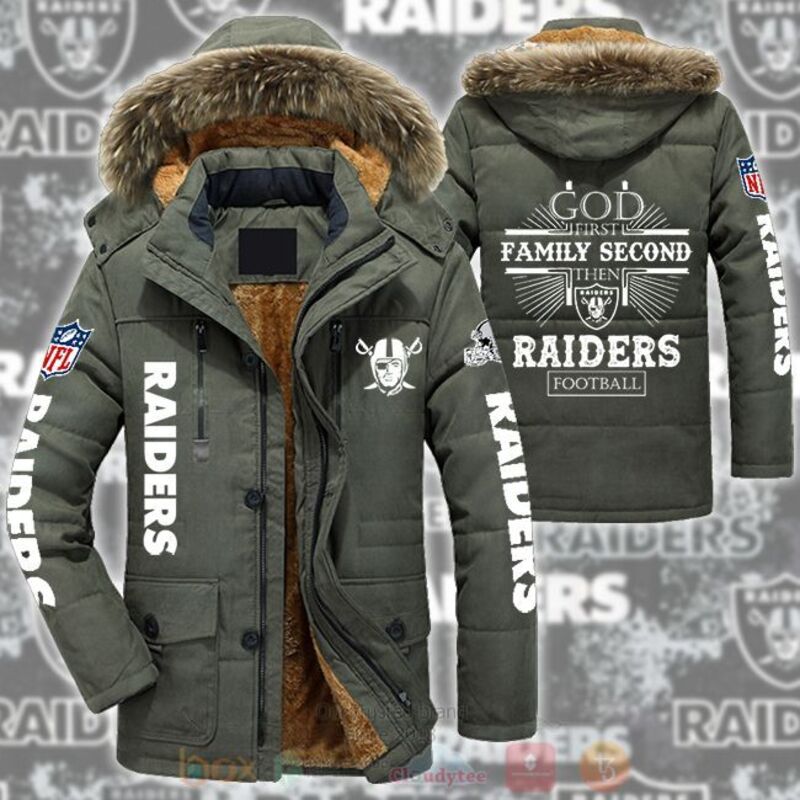 NFL Las Vegas Raiders God First Family Second Parka Jacket 1 2