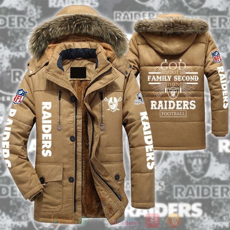 NFL Las Vegas Raiders God First Family Second Parka Jacket 1 2 3