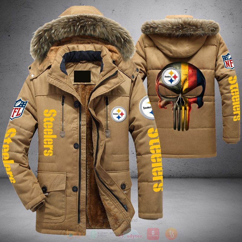 NFL Pittsburgh Steelers Punisher Skull Parka Jacket 1 2 3