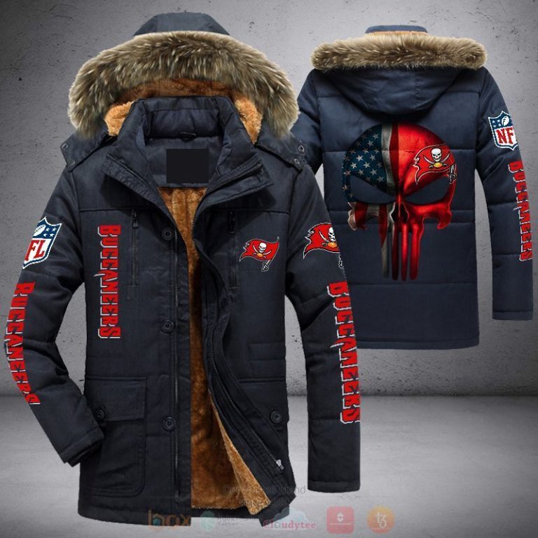 NFL Tampa Bay Buccaneers American Flag Punisher Skull Parka Jacket 1