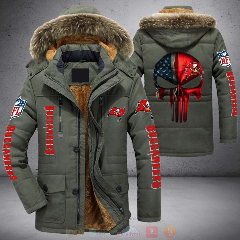 NFL Tampa Bay Buccaneers American Flag Punisher Skull Parka Jacket 1 2
