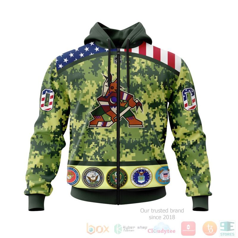 NHL Arizona Coyotes Honor Military With Green Camo Color 3D Hoodie Shirt 1