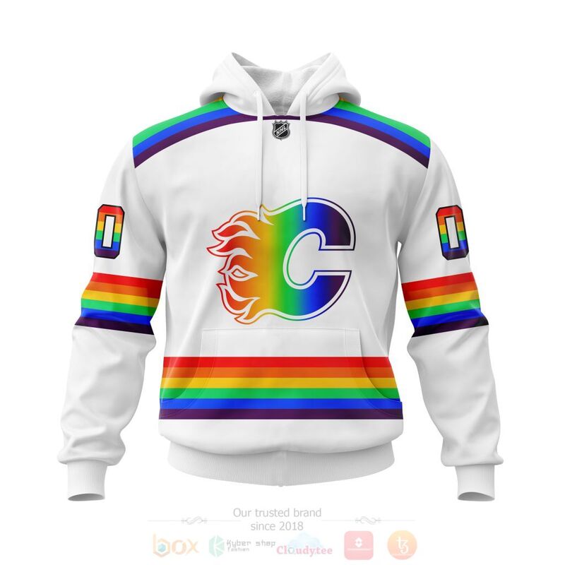 NHL Calgary Flames White LGBT Pride Personalized Custom 3D Hoodie Shirt