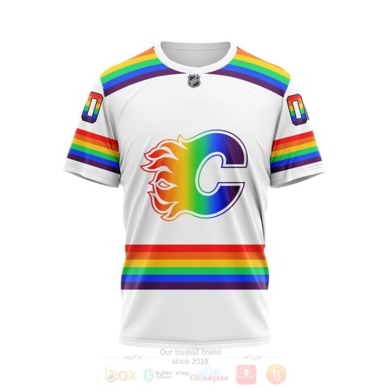 NHL Calgary Flames White LGBT Pride Personalized Custom 3D Hoodie Shirt 1 2