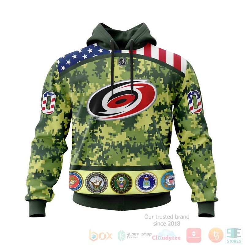NHL Carolina Hurricanes Honor Military With Green Camo Color 3D Hoodie Shirt