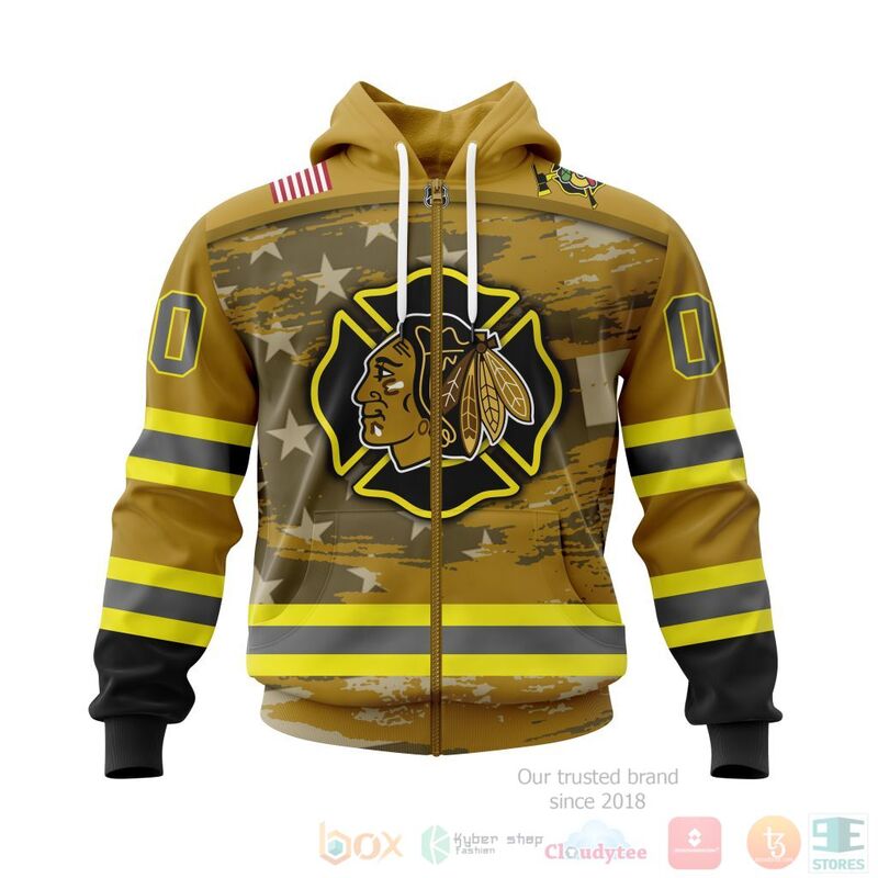 NHL Chicago BlackHawks Honnor Firefighter Yellow 3D Hoodie Shirt 1