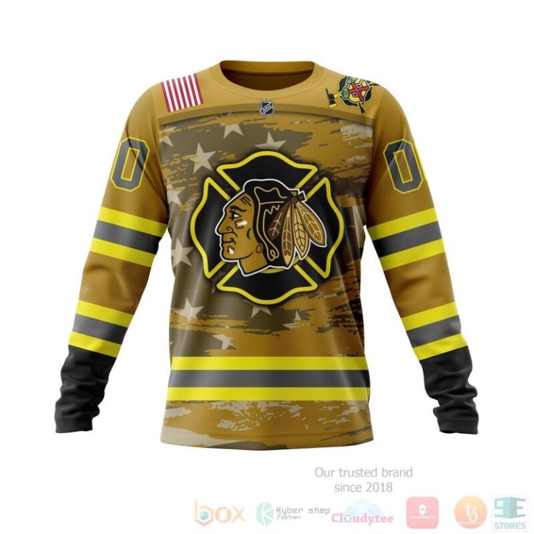 NHL Chicago BlackHawks Honnor Firefighter Yellow 3D Hoodie Shirt 1 2