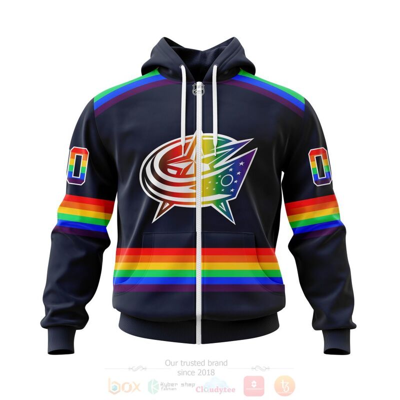 NHL Columbus Blue Jackets LGBT Pride Navy Color Personalized Custom 3D Hoodie Shirt 1