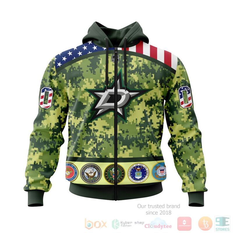 NHL Dallas Stars Honor Military With Green Camo Color 3D Hoodie Shirt 1
