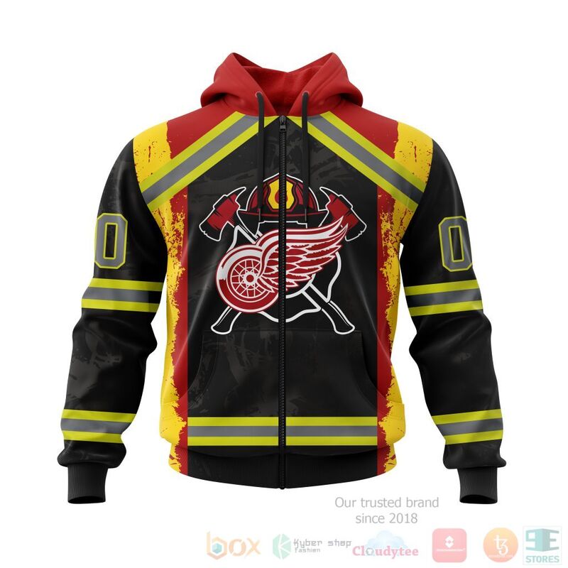 NHL Detroit Red Wings Honnor Firefighter Black 3D Hoodie Shirt 1