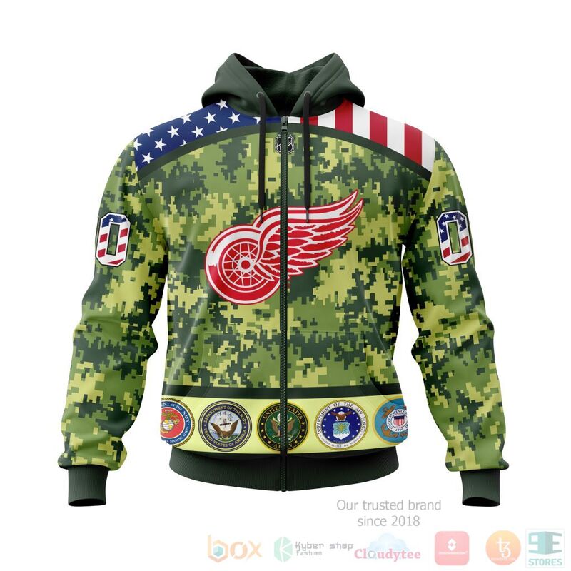 NHL Detroit Red Wings Honor Military With Green Camo Color 3D Hoodie Shirt 1