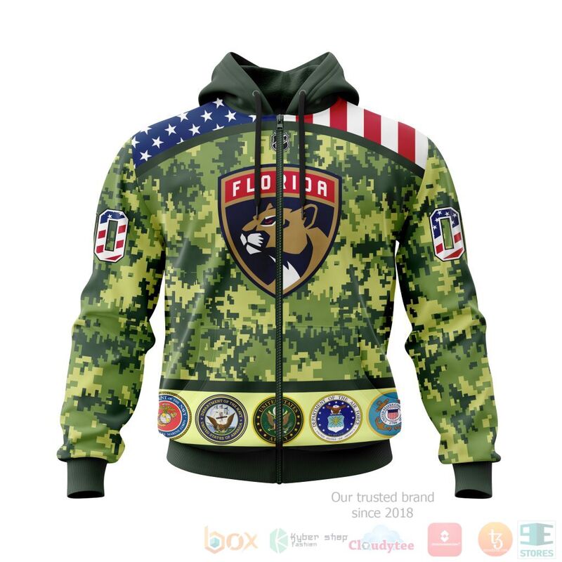 NHL Florida Panthers Honor Military With Green Camo Color 3D Hoodie Shirt 1