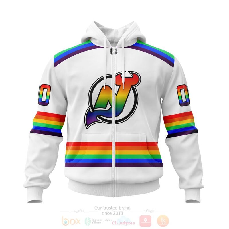 NHL New Jersey Devils LGBT Pride White Personalized Custom 3D Hoodie Shirt 1
