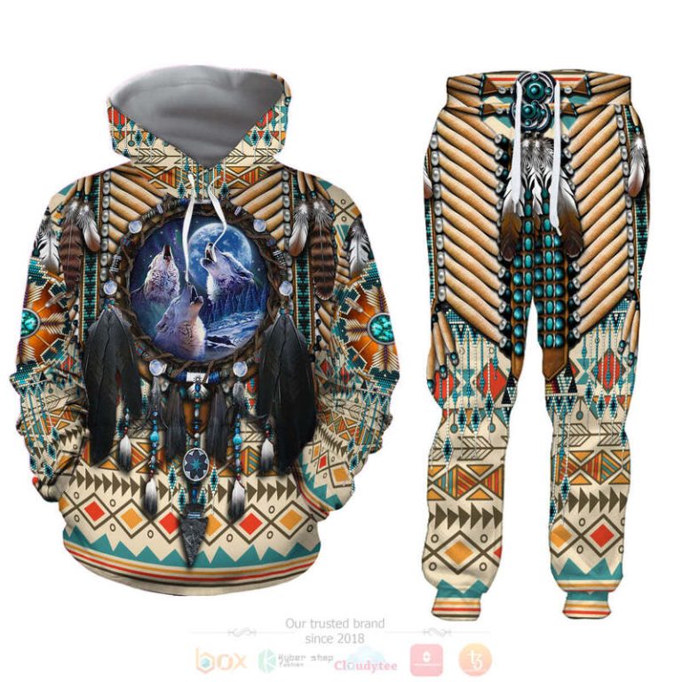 Native Wolf Brown Hoodie and Sweatpants Set