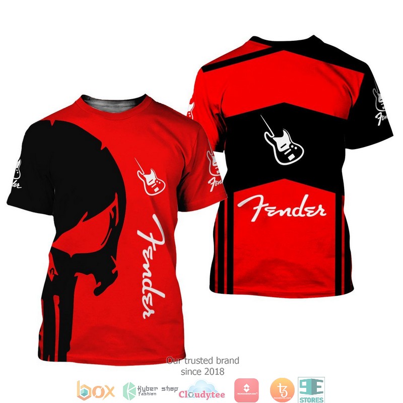 Fender Punisher Skull Black Red 3d full printing shirt hoodie 1 2
