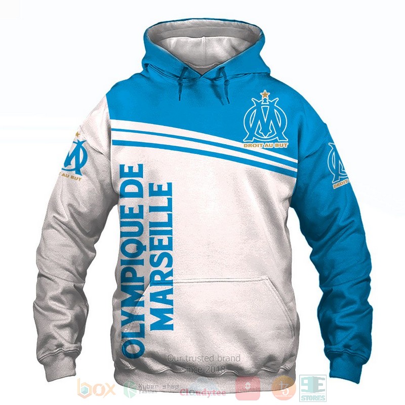 Olympique de Marseille white blue 3D shirt hoodie
