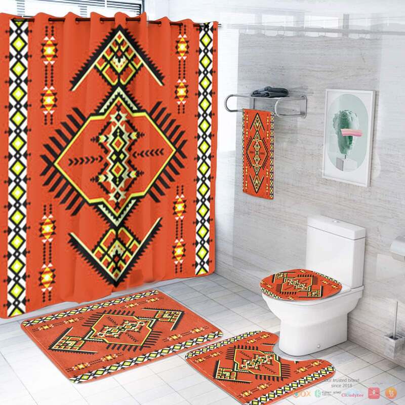 Orange Simple Pattern Native American Bathroom Set