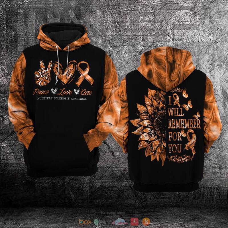 Peace Love Cure sunflower Multiple Sclerosis Awareness 3D hoodie