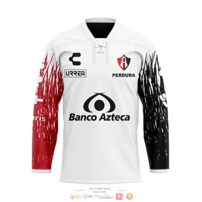 Personalise Liga MX Atlas Club Banco Azteca white custom hockey jersey