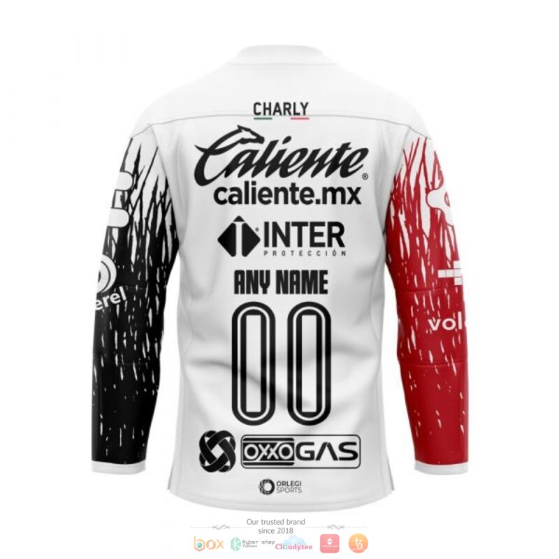 Personalise Liga MX Atlas Club Banco Azteca white custom hockey jersey 1