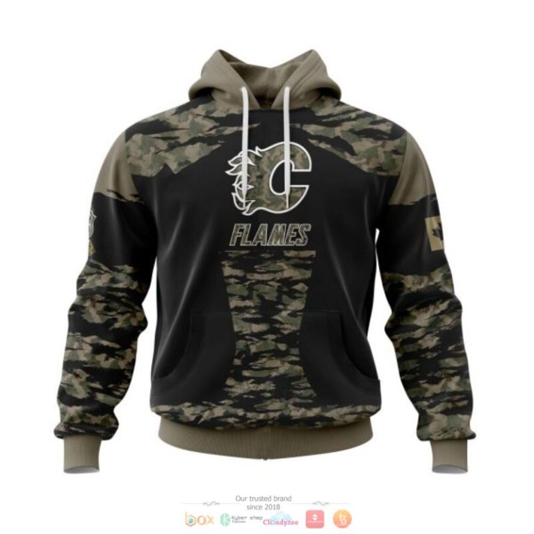 Personalized Calgary Flames NHL green camo custom 3D shirt hoodie