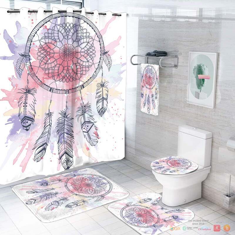 Pink Water Color Dream Catcher Native American Bathroom Set