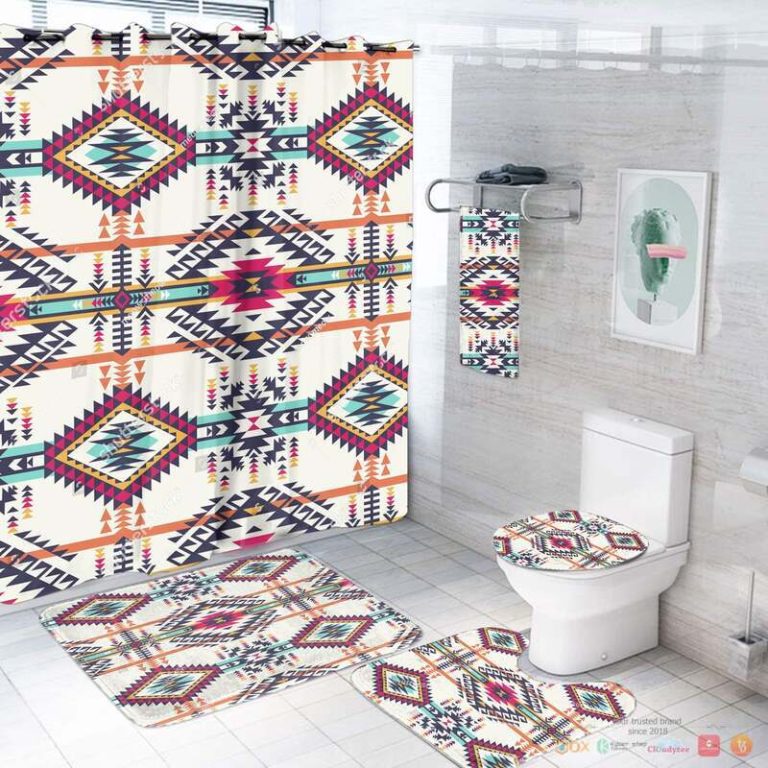 Pink White Pattern Native American Bathroom Set