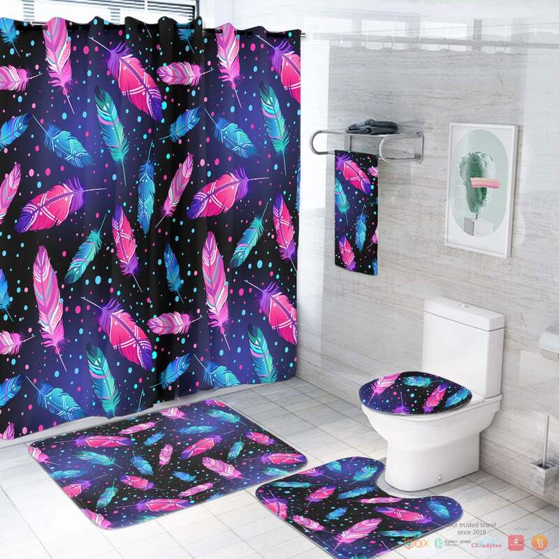 Pink and Blue Feathers Native American Bathroom Set